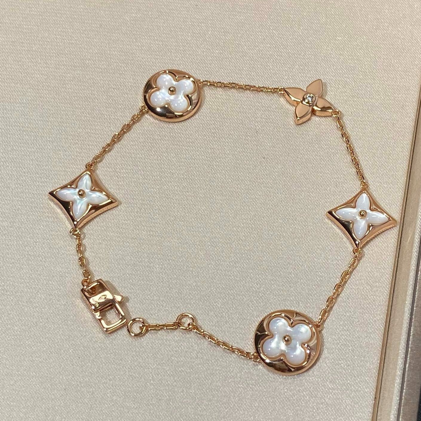 [Lumi Jewelry]STAR AND SUN 5 MOTIF MOP PINK GOLD BRACELET