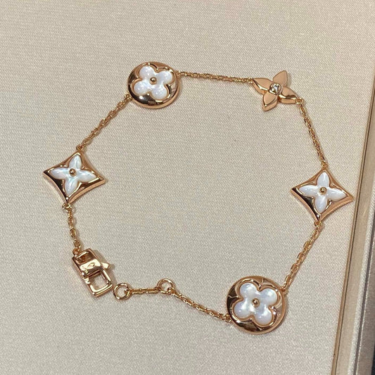 [Lumi Jewelry]STAR AND SUN 5 MOTIF MOP PINK GOLD BRACELET