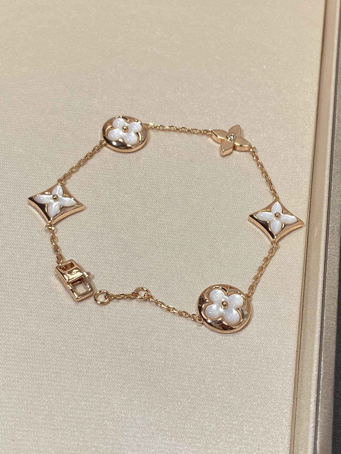 [Lumi Jewelry]STAR AND SUN 5 MOTIF MOP PINK GOLD BRACELET