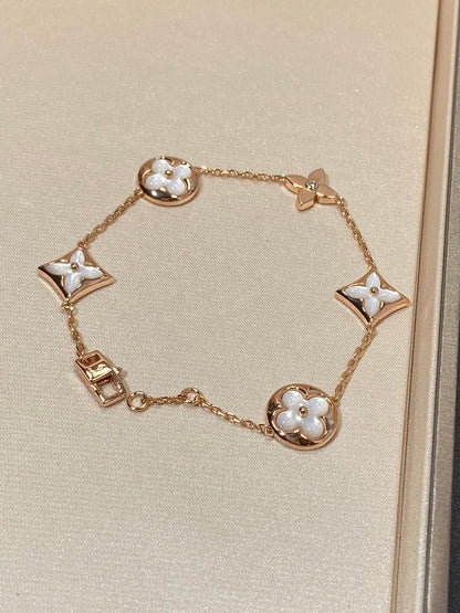 [Lumi Jewelry]STAR AND SUN 5 MOTIF MOP PINK GOLD BRACELET