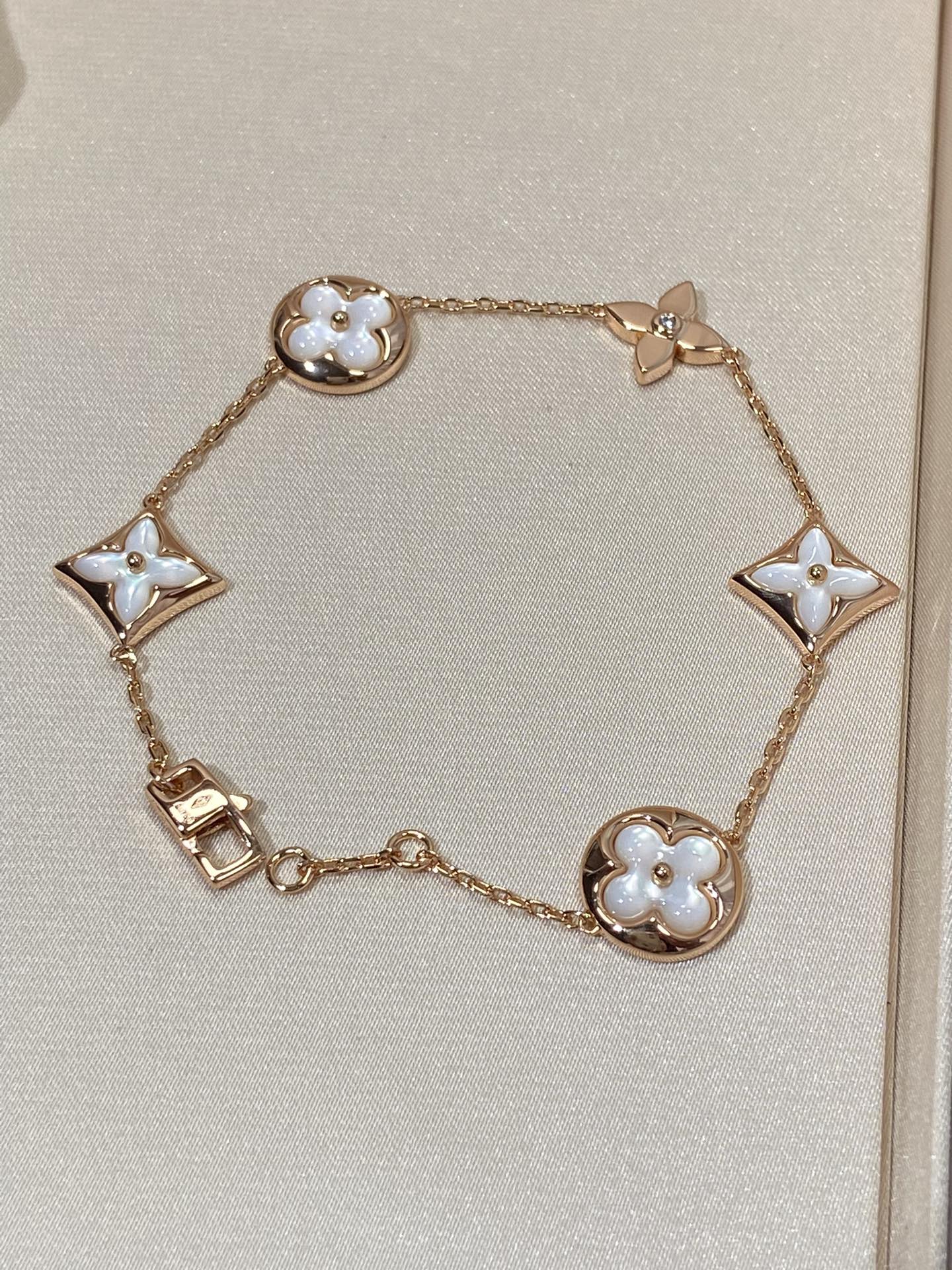 [Lumi Jewelry]STAR AND SUN 5 MOTIF MOP PINK GOLD BRACELET