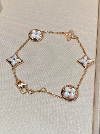 [Lumi Jewelry]STAR AND SUN 5 MOTIF MOP PINK GOLD BRACELET