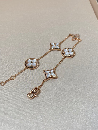 [Lumi Jewelry]STAR AND SUN 5 MOTIF MOP PINK GOLD BRACELET