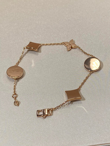 [Lumi Jewelry]STAR AND SUN 5 MOTIF MOP PINK GOLD BRACELET