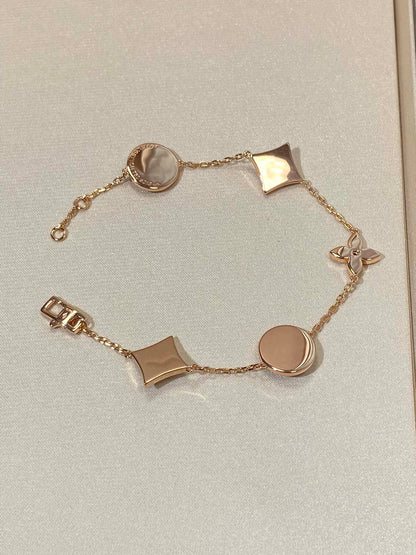 [Lumi Jewelry]STAR AND SUN 5 MOTIF MOP PINK GOLD BRACELET