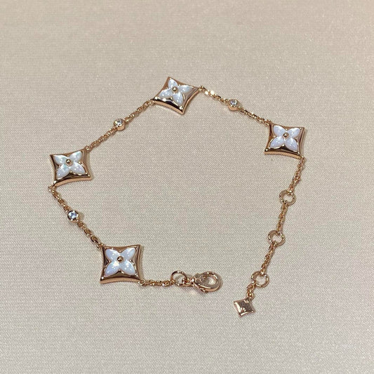 [Lumi Jewelry]STAR 4 MOTIF MOP DIAMOND PINK GOLD BRACELET