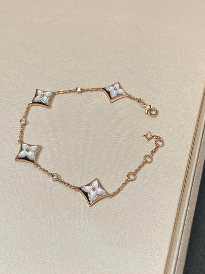 [Lumi Jewelry]STAR 4 MOTIF MOP DIAMOND PINK GOLD BRACELET
