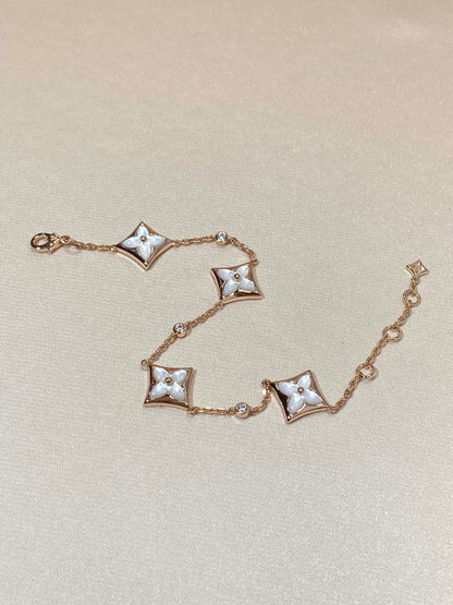 [Lumi Jewelry]STAR 4 MOTIF MOP DIAMOND PINK GOLD BRACELET