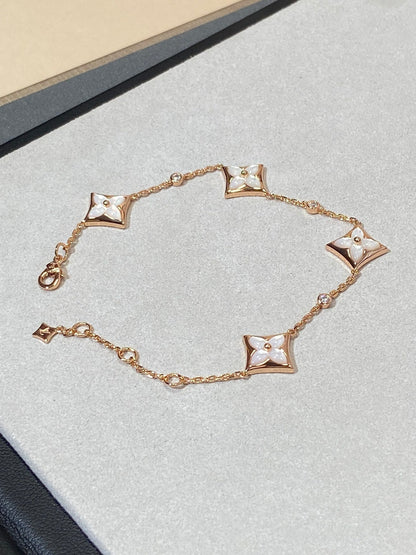 [Lumi Jewelry]STAR 4 MOTIF MOP DIAMOND PINK GOLD BRACELET