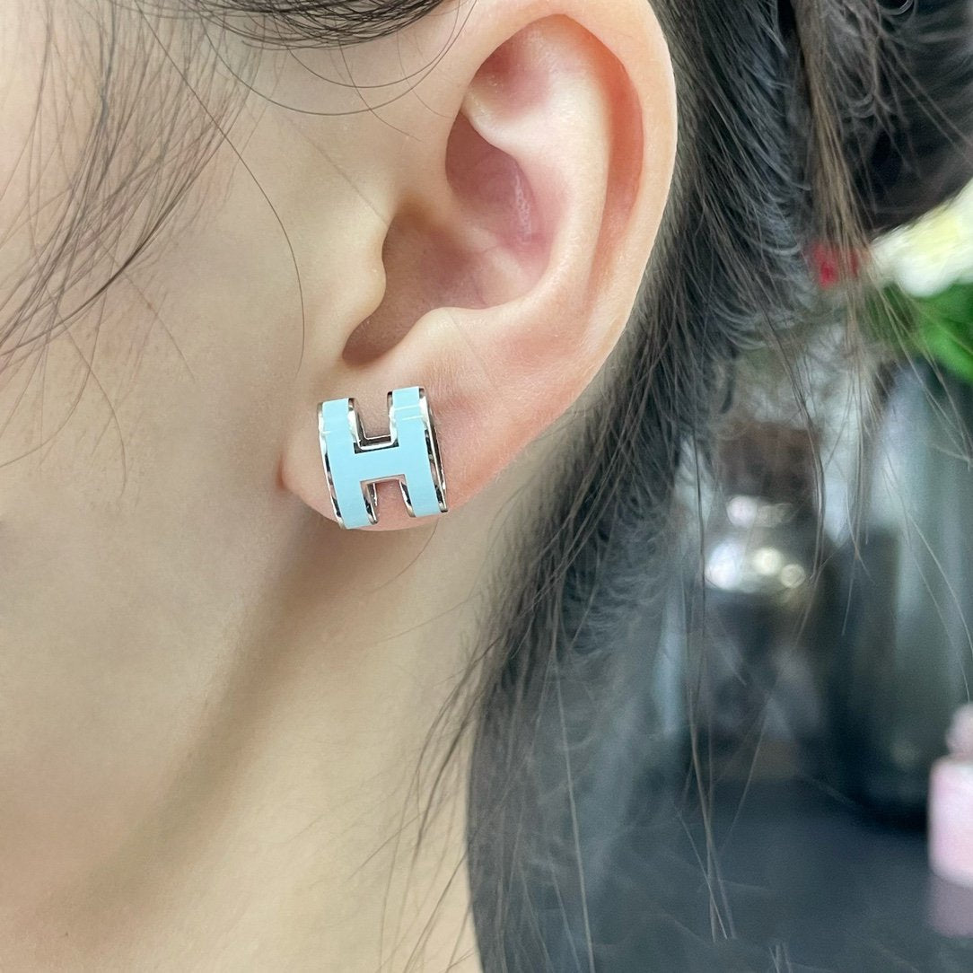 [Lumi Jewelry]POP H SKY BLUE STUD EARRINGS