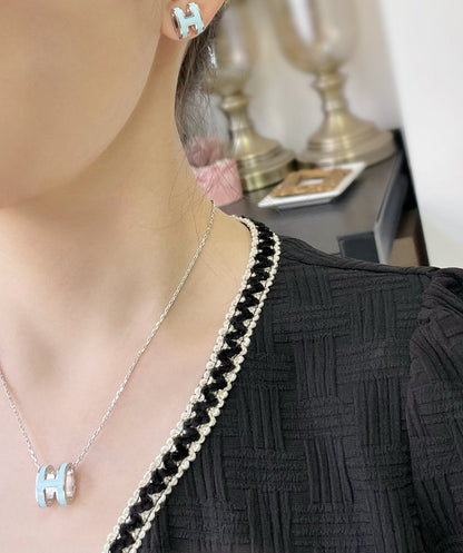 [Lumi Jewelry]POP H SKY BLUE STUD EARRINGS