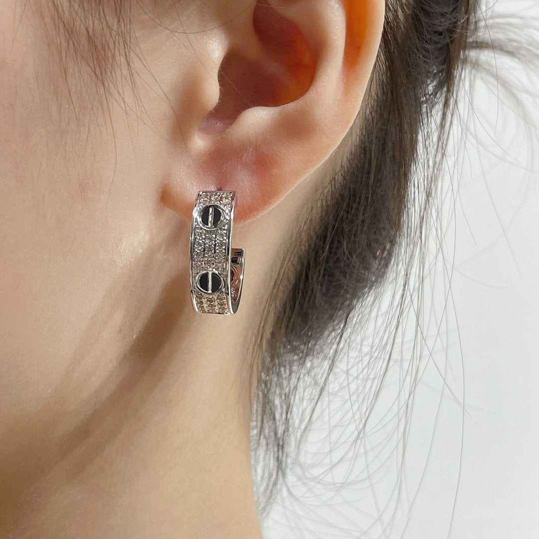 [Lumi Jewelry]LOVE CERAMIC DIAMOND PAVED SILVER EARRINGS