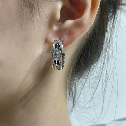 [Lumi Jewelry]LOVE CERAMIC DIAMOND PAVED SILVER EARRINGS