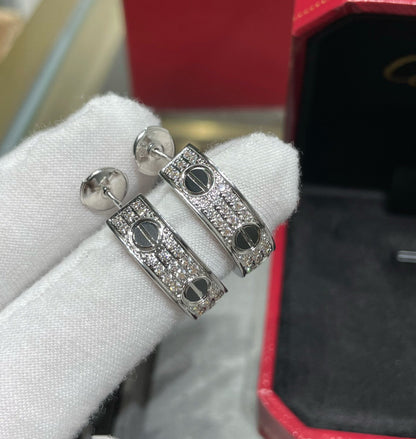 [Lumi Jewelry]LOVE CERAMIC DIAMOND PAVED SILVER EARRINGS