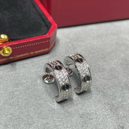 [Lumi Jewelry]LOVE CERAMIC DIAMOND PAVED SILVER EARRINGS