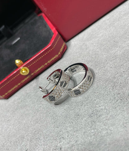 [Lumi Jewelry]LOVE CERAMIC DIAMOND PAVED SILVER EARRINGS