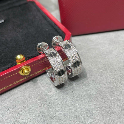 [Lumi Jewelry]LOVE CERAMIC DIAMOND PAVED SILVER EARRINGS