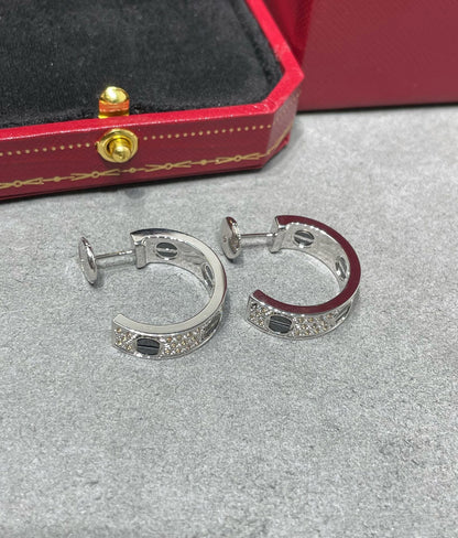 [Lumi Jewelry]LOVE CERAMIC DIAMOND PAVED SILVER EARRINGS