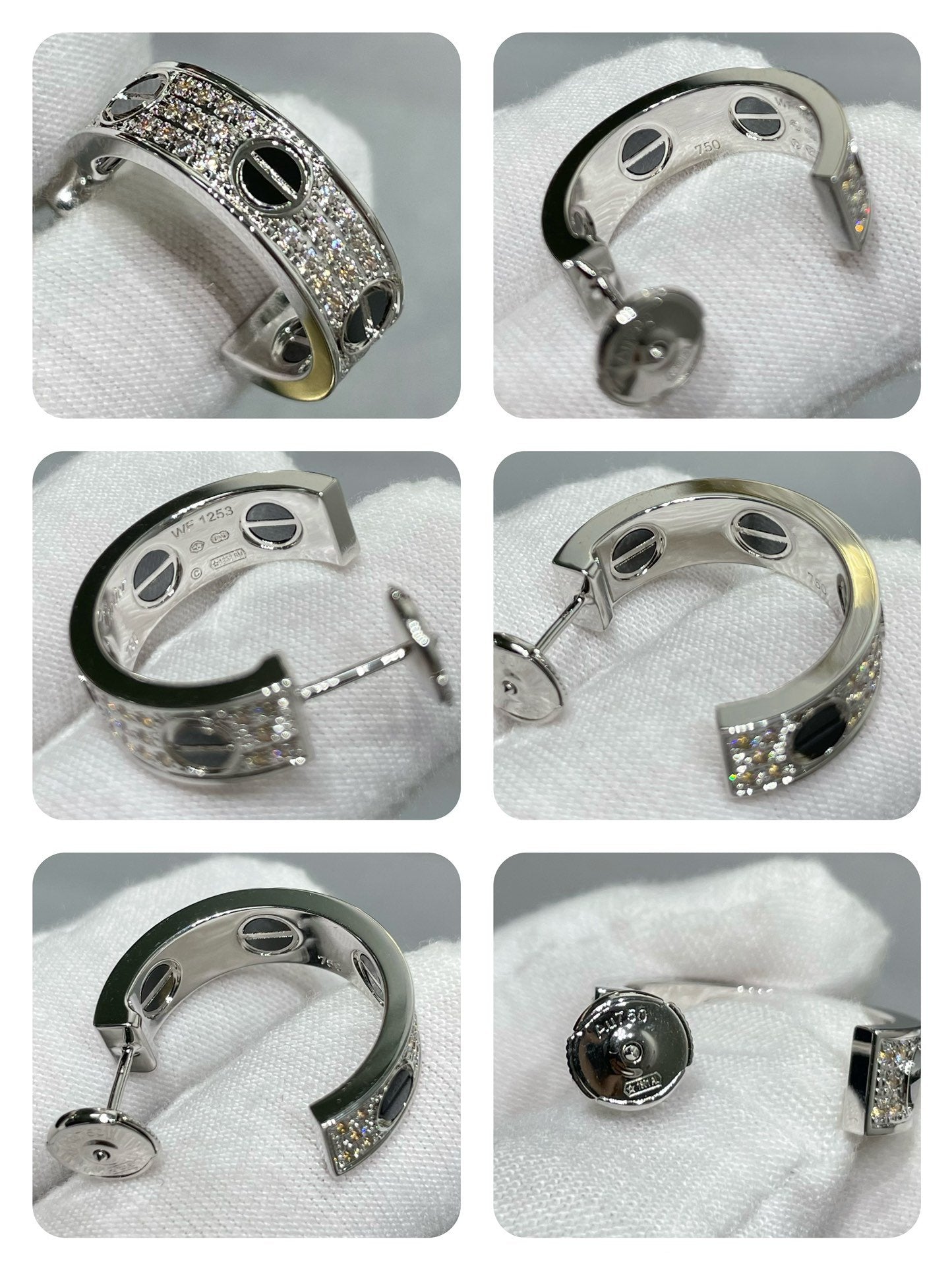 [Lumi Jewelry]LOVE CERAMIC DIAMOND PAVED SILVER EARRINGS