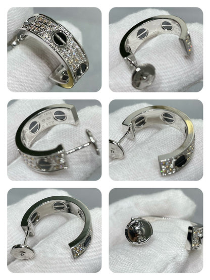 [Lumi Jewelry]LOVE CERAMIC DIAMOND PAVED SILVER EARRINGS