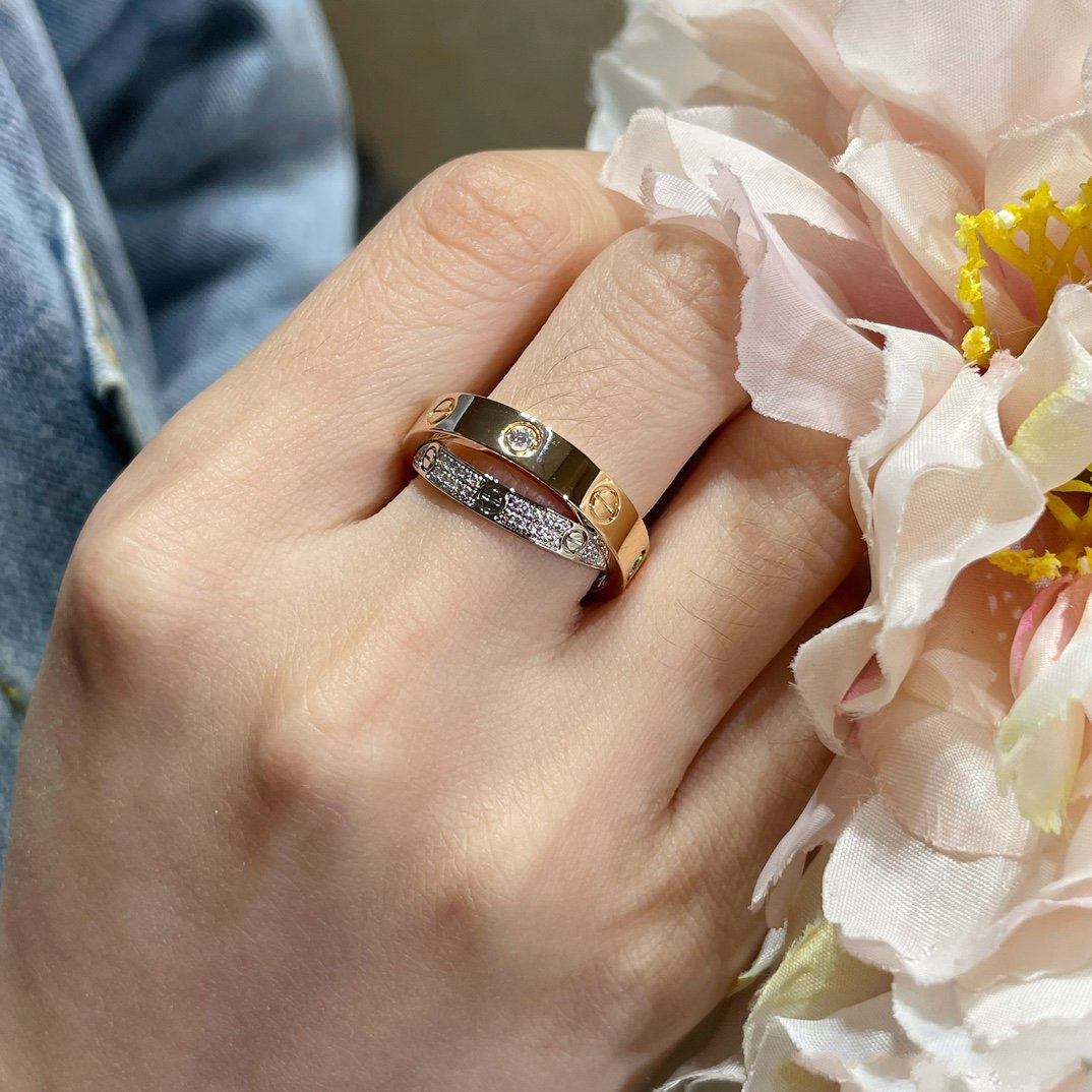 [Lumi Jewelry]LOVE PINK GOLD SILVER DIAMOND DOUBLE RING