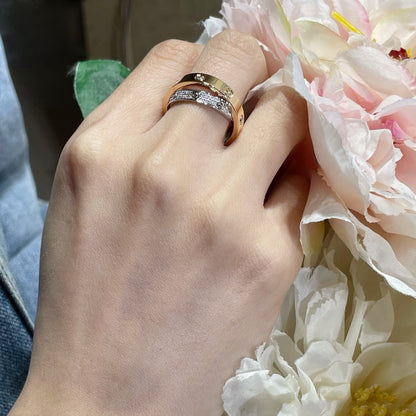 [Lumi Jewelry]LOVE PINK GOLD SILVER DIAMOND DOUBLE RING