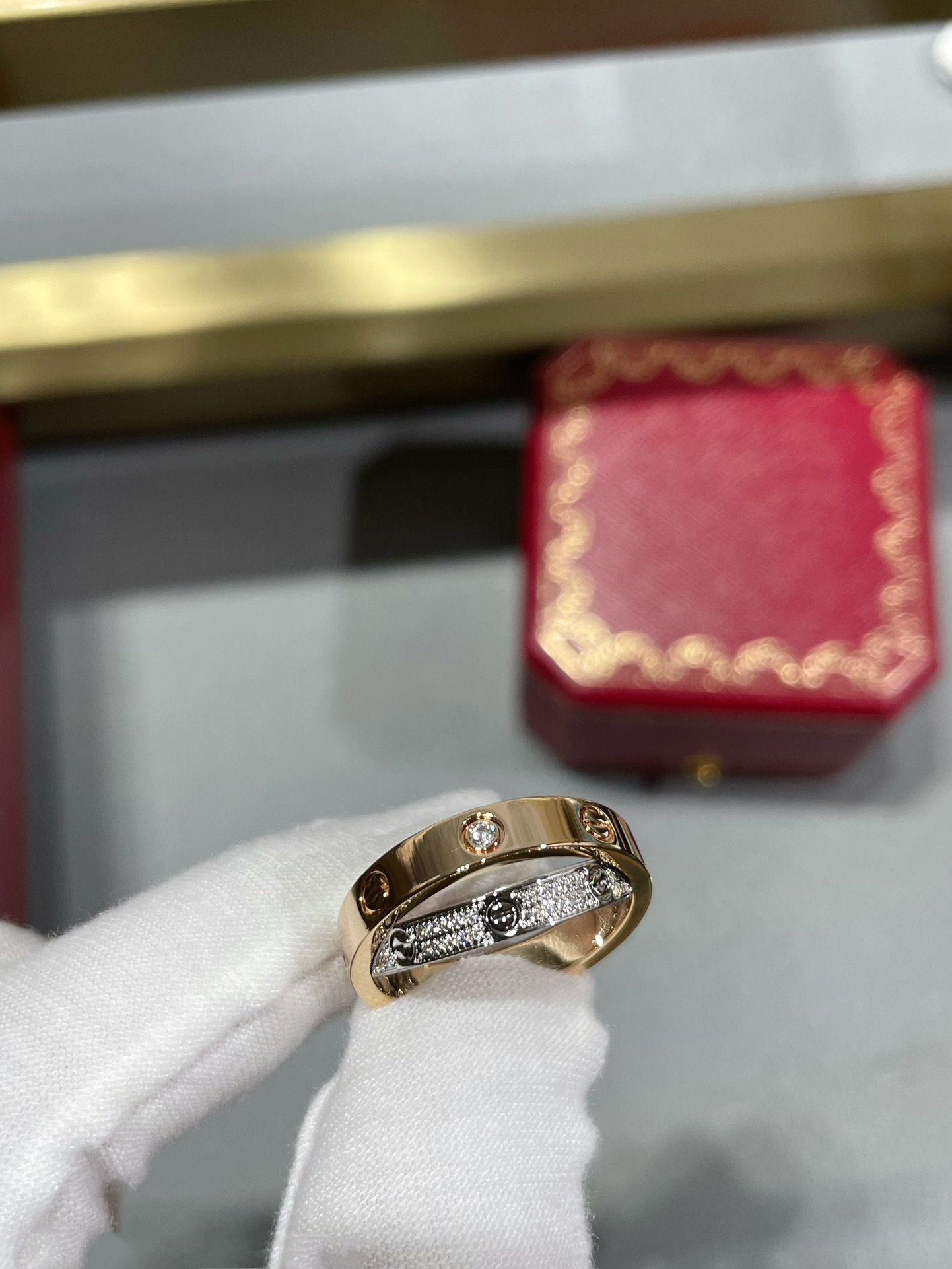 [Lumi Jewelry]LOVE PINK GOLD SILVER DIAMOND DOUBLE RING