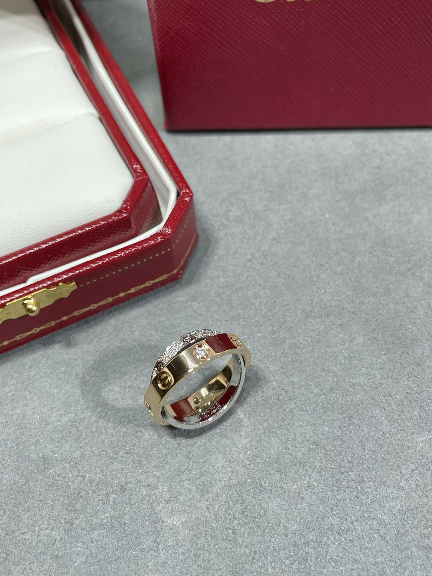 [Lumi Jewelry]LOVE PINK GOLD SILVER DIAMOND DOUBLE RING