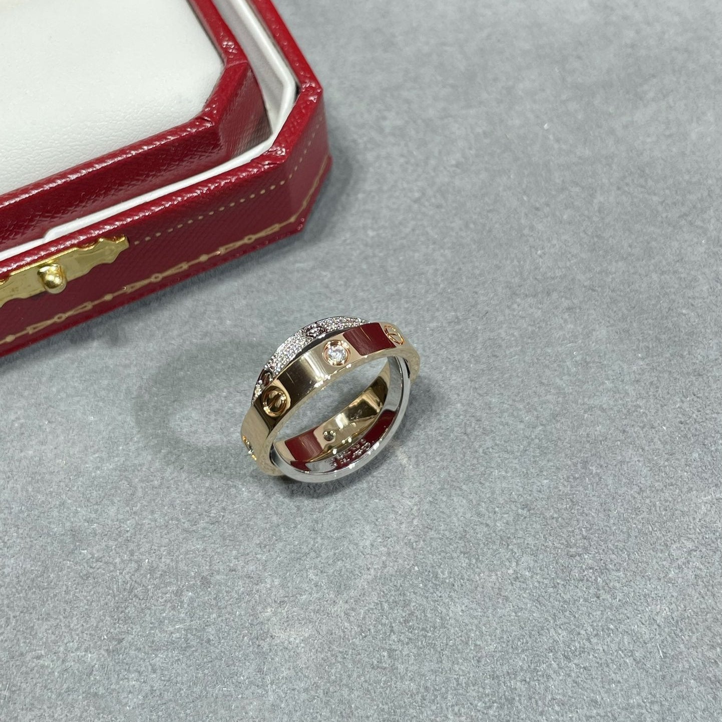 [Lumi Jewelry]LOVE PINK GOLD SILVER DIAMOND DOUBLE RING