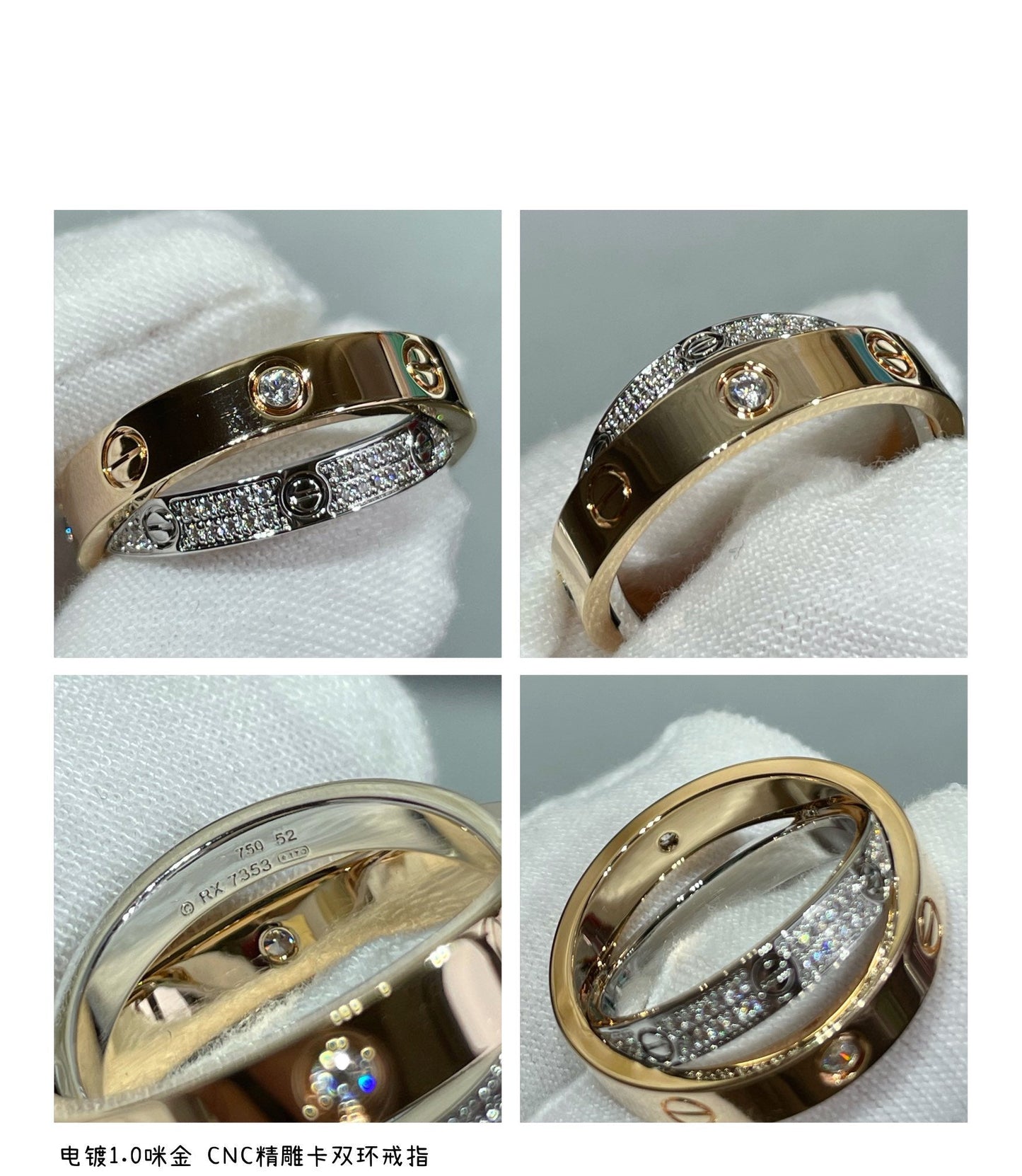 [Lumi Jewelry]LOVE PINK GOLD SILVER DIAMOND DOUBLE RING