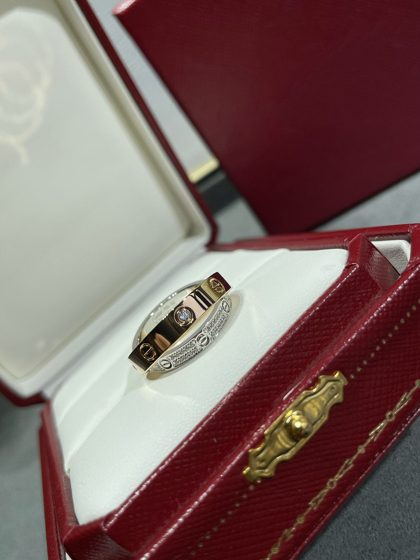 [Lumi Jewelry]LOVE PINK GOLD SILVER DIAMOND DOUBLE RING
