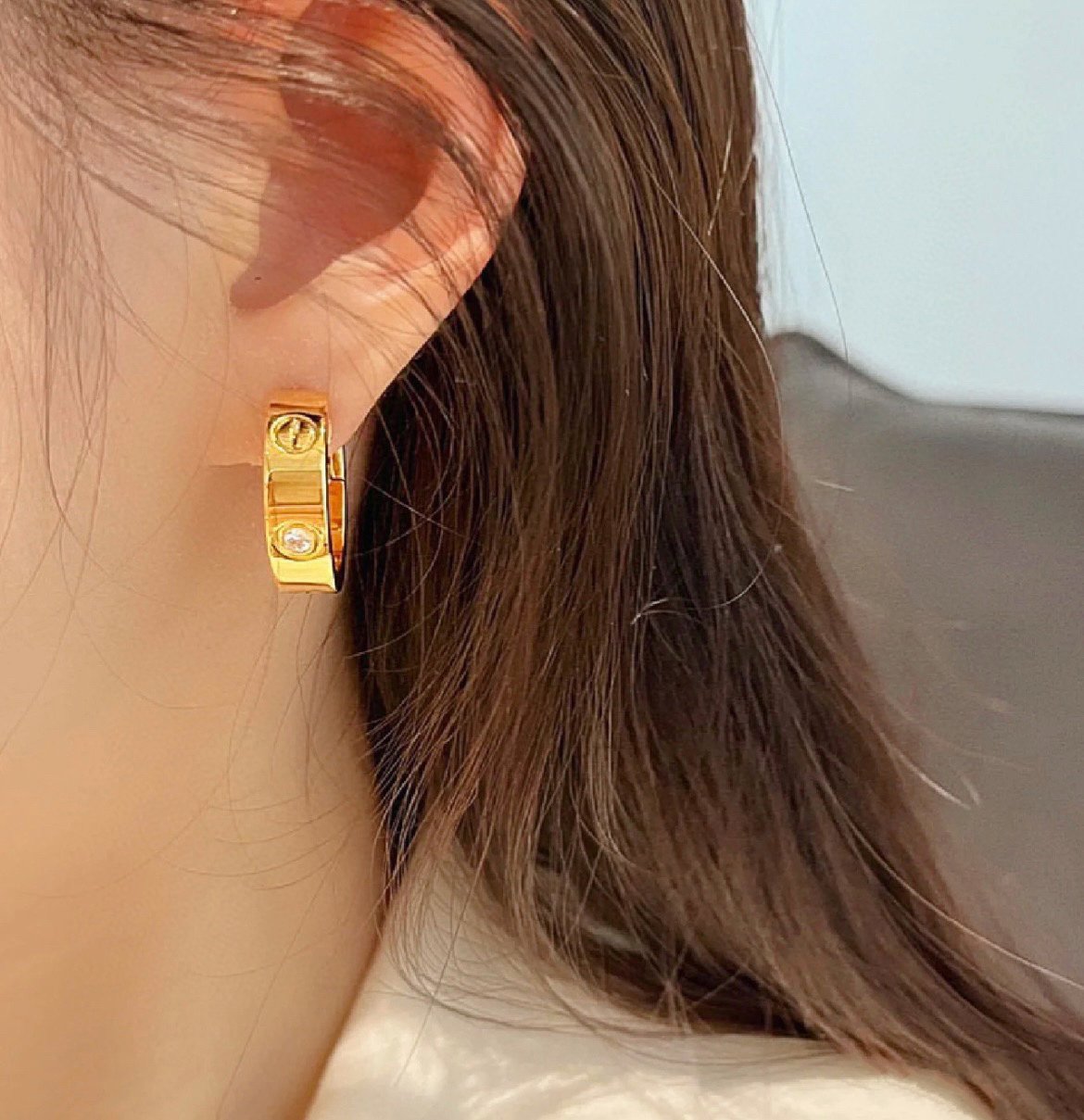 [Lumi Jewelry]LOVE 5.5MM 1 DIAMOND EARRINGS