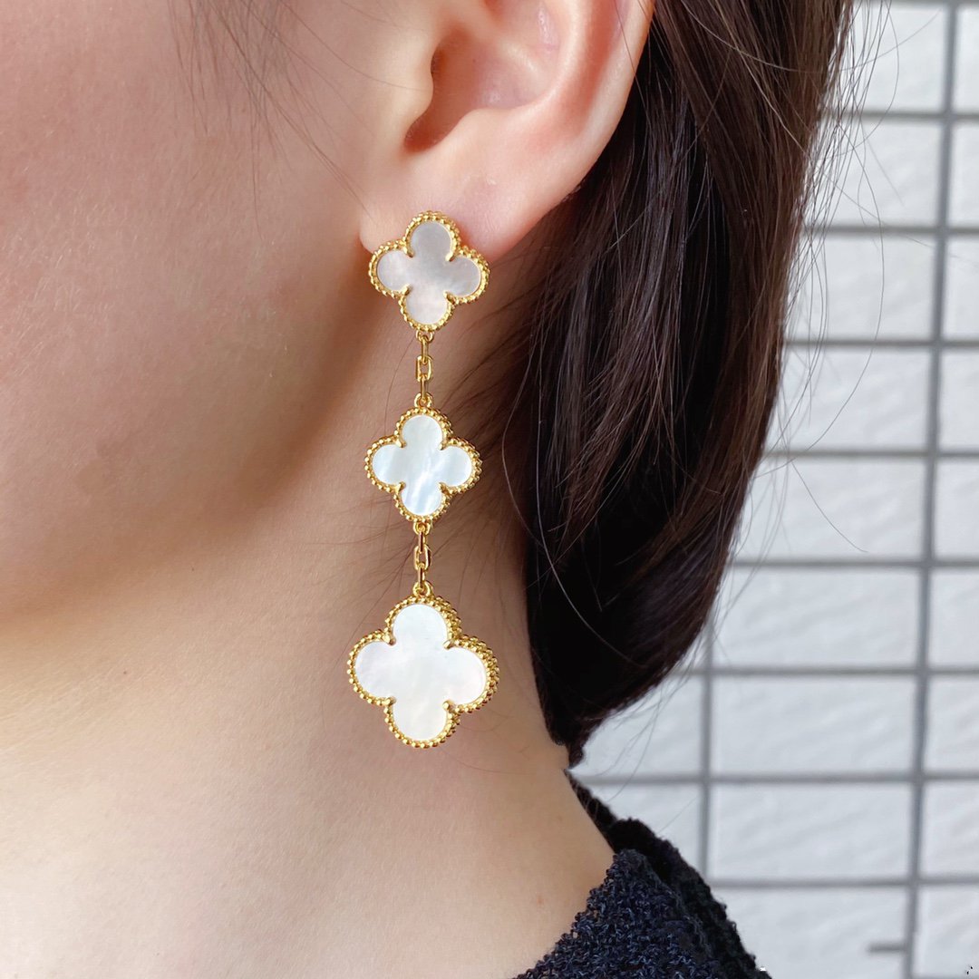 [Lumi Jewelry]CLOVER MOP 3 MOTIFS GOLD EARRINGS