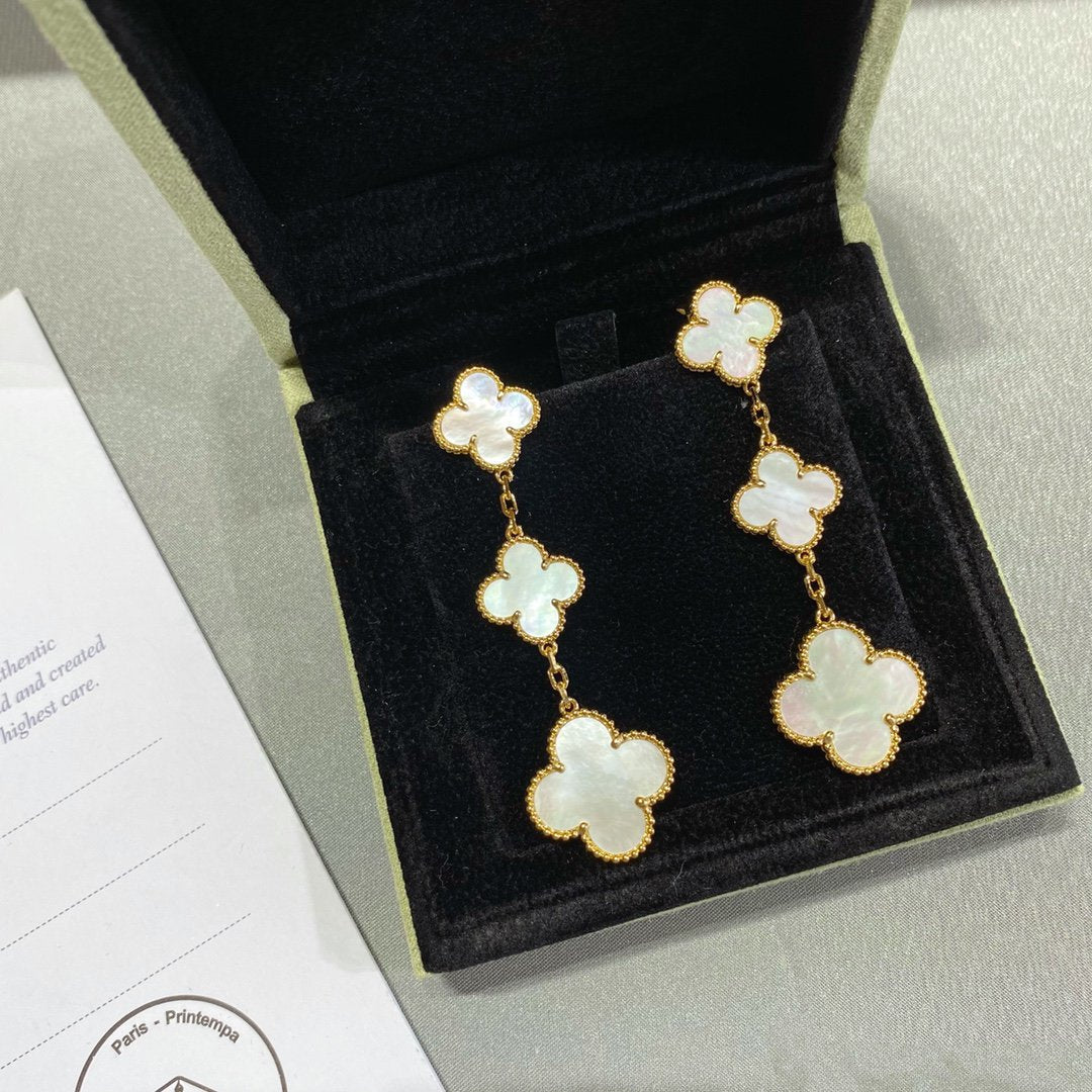 [Lumi Jewelry]CLOVER MOP 3 MOTIFS GOLD EARRINGS