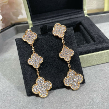 [Lumi Jewelry]CLOVER 3 MOTIFS DIAMOND PAVED ROSE GOLD EARRINGS