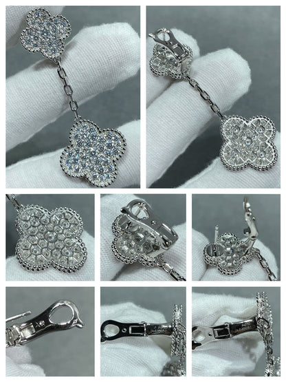 [Lumi Jewelry]CLOVER 2 MOTIFS DIAMOND PAVED SILVER EARRINGS