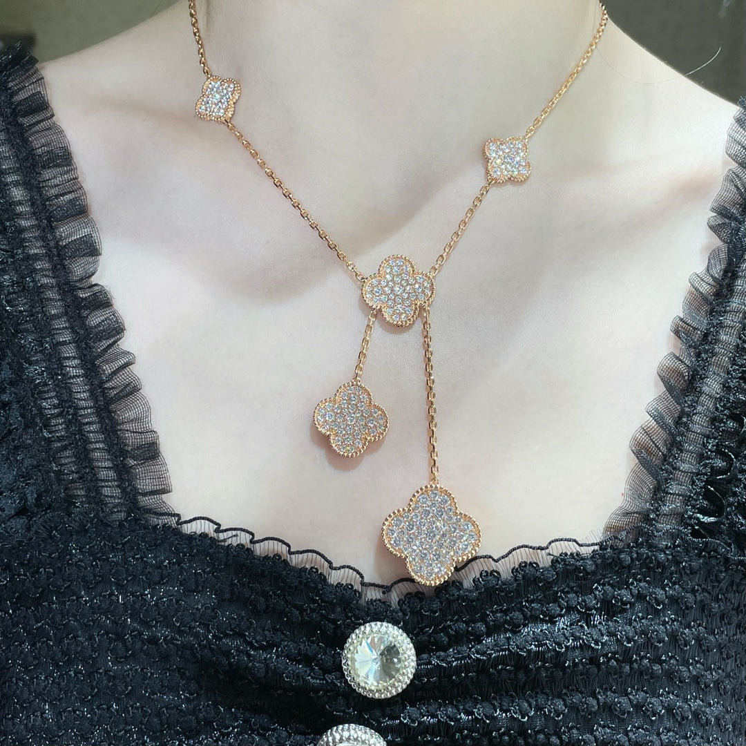 [Lumi Jewelry]CLOVER 6 MOTIF DIAMOND PAVED NECKLACE