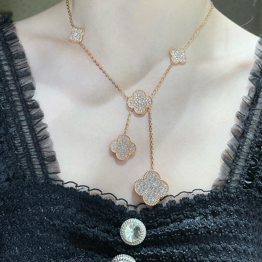 [Lumi Jewelry]CLOVER 6 MOTIF DIAMOND PAVED NECKLACE