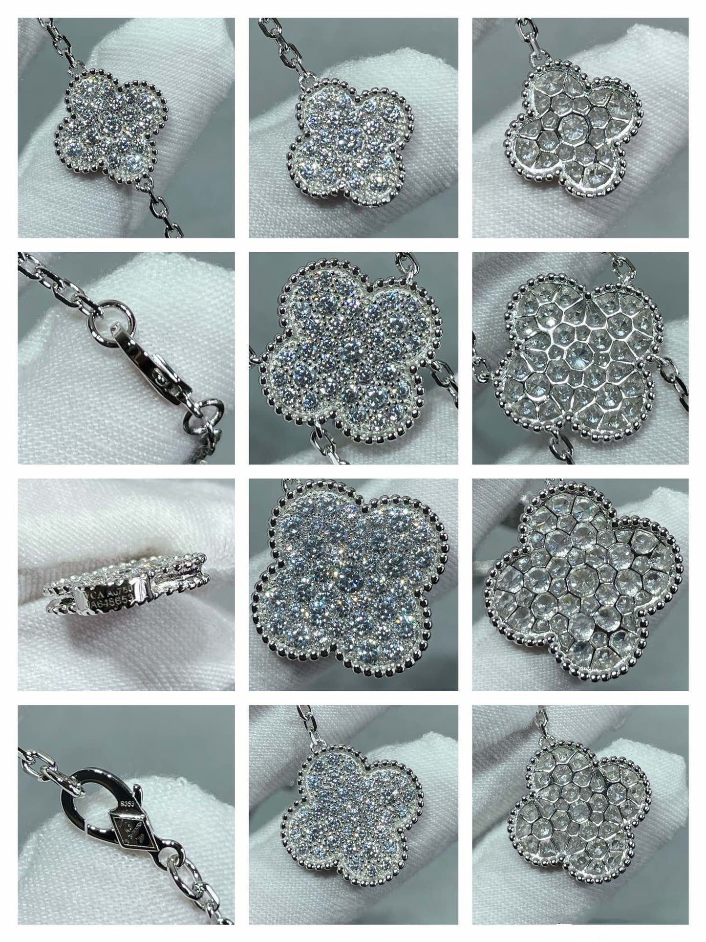 [Lumi Jewelry]CLOVER 6 MOTIF DIAMOND PAVED NECKLACE