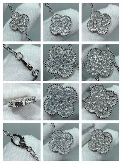 [Lumi Jewelry]CLOVER 6 MOTIF DIAMOND PAVED NECKLACE