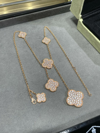 [Lumi Jewelry]CLOVER 6 MOTIF DIAMOND PAVED NECKLACE