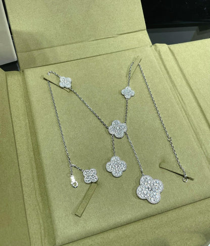 [Lumi Jewelry]CLOVER 6 MOTIF DIAMOND PAVED NECKLACE