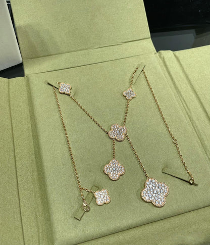 [Lumi Jewelry]CLOVER 6 MOTIF DIAMOND PAVED NECKLACE
