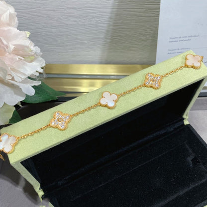 [Lumi Jewelry]CLOVER 5 MOTIF DIAMOND PINK MOP PINK GOLD BRACELET