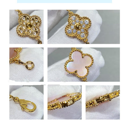 [Lumi Jewelry]CLOVER 5 MOTIF DIAMOND PINK MOP PINK GOLD BRACELET