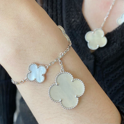 [Lumi Jewelry]CLOVER 5 MOTIF WHITE MOP SILVER BRACELET