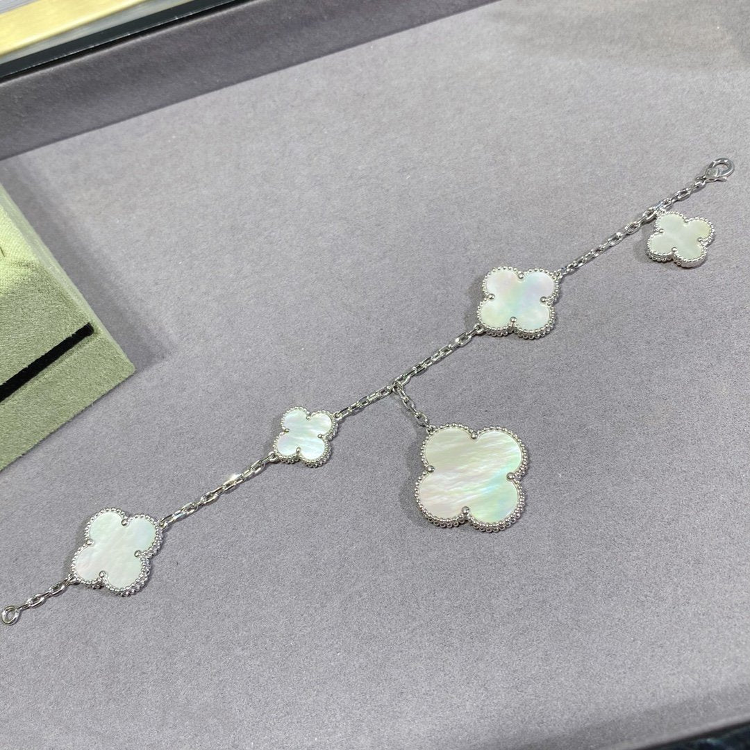 [Lumi Jewelry]CLOVER 5 MOTIF WHITE MOP SILVER BRACELET