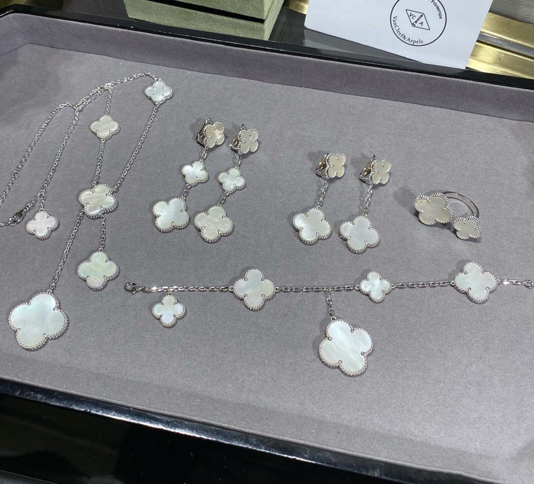 [Lumi Jewelry]CLOVER 5 MOTIF WHITE MOP SILVER BRACELET