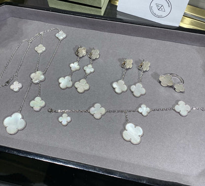 [Lumi Jewelry]CLOVER 5 MOTIF WHITE MOP SILVER BRACELET