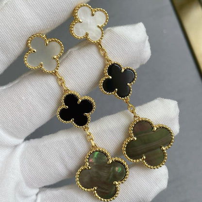 [Lumi Jewelry]CLOVER 3 MOTIF MOP ONYX DARK MOP PINK GOLD EARRINGS